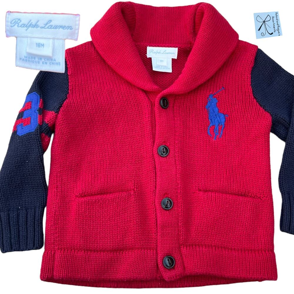 Ralph Lauren Big Pony Varsity Cardigan Sweater Baby Sz 18 Months